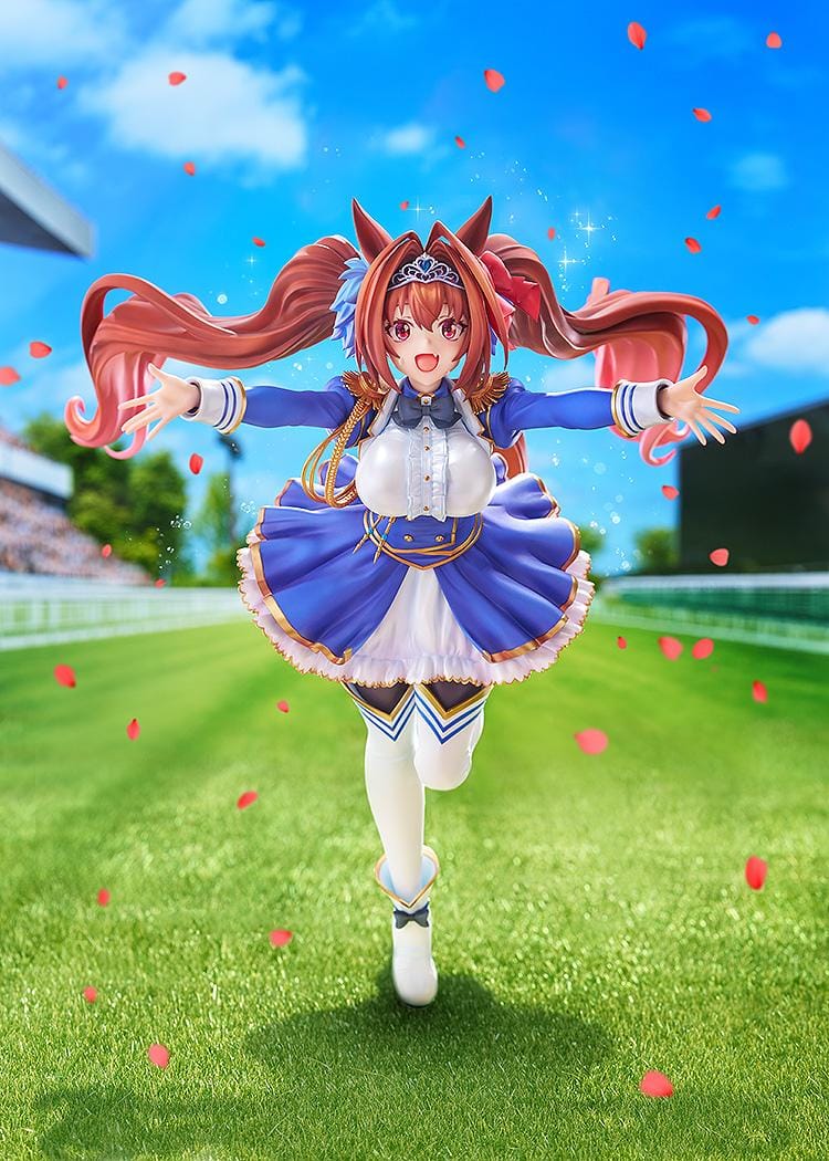 Umamusume Pretty Derby Your Scarlet Tailwind Daiwa Scarlet 1/7 Scale Figure with red twin-tails, horse ears, blue-and-white outfit, and dynamic pose