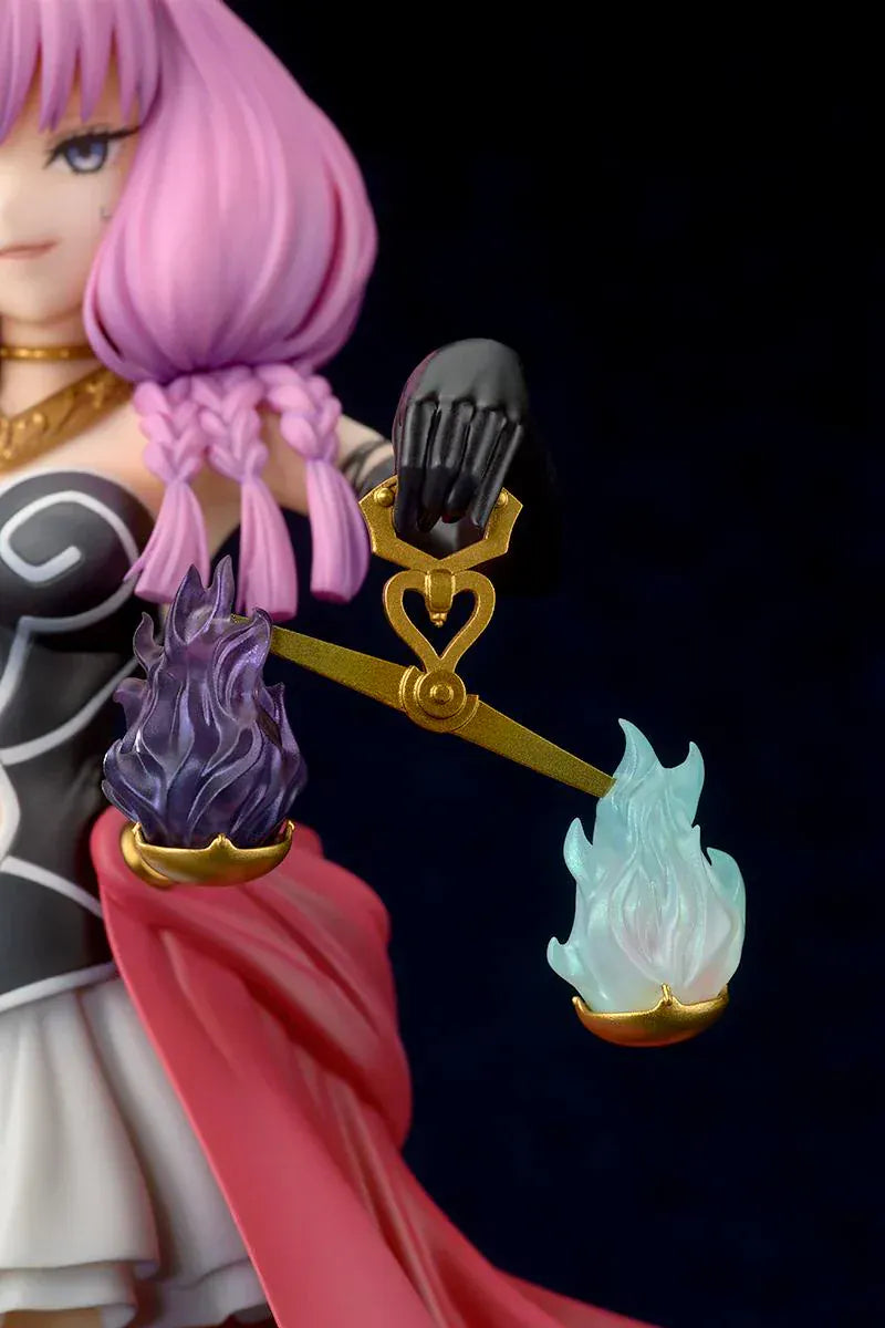 Frieren Beyond Journey’s End Aura the Guillotine 1/7 scale figure with pink hair, horns, flowing red cape, and scales accessory