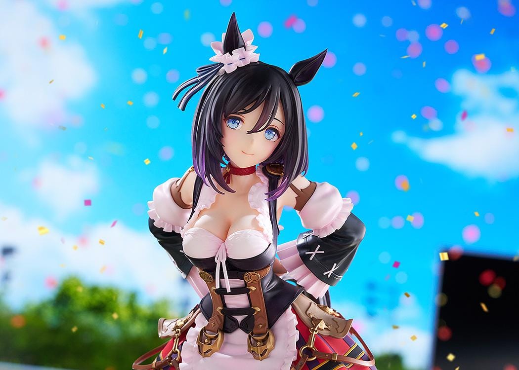 Umamusume Pretty Derby Eishin Flash Victory Pose Ver. 1/7 Scale Figure featuring Eishin Flash in a detailed race-inspired outfit with horse ears and a themed display base.