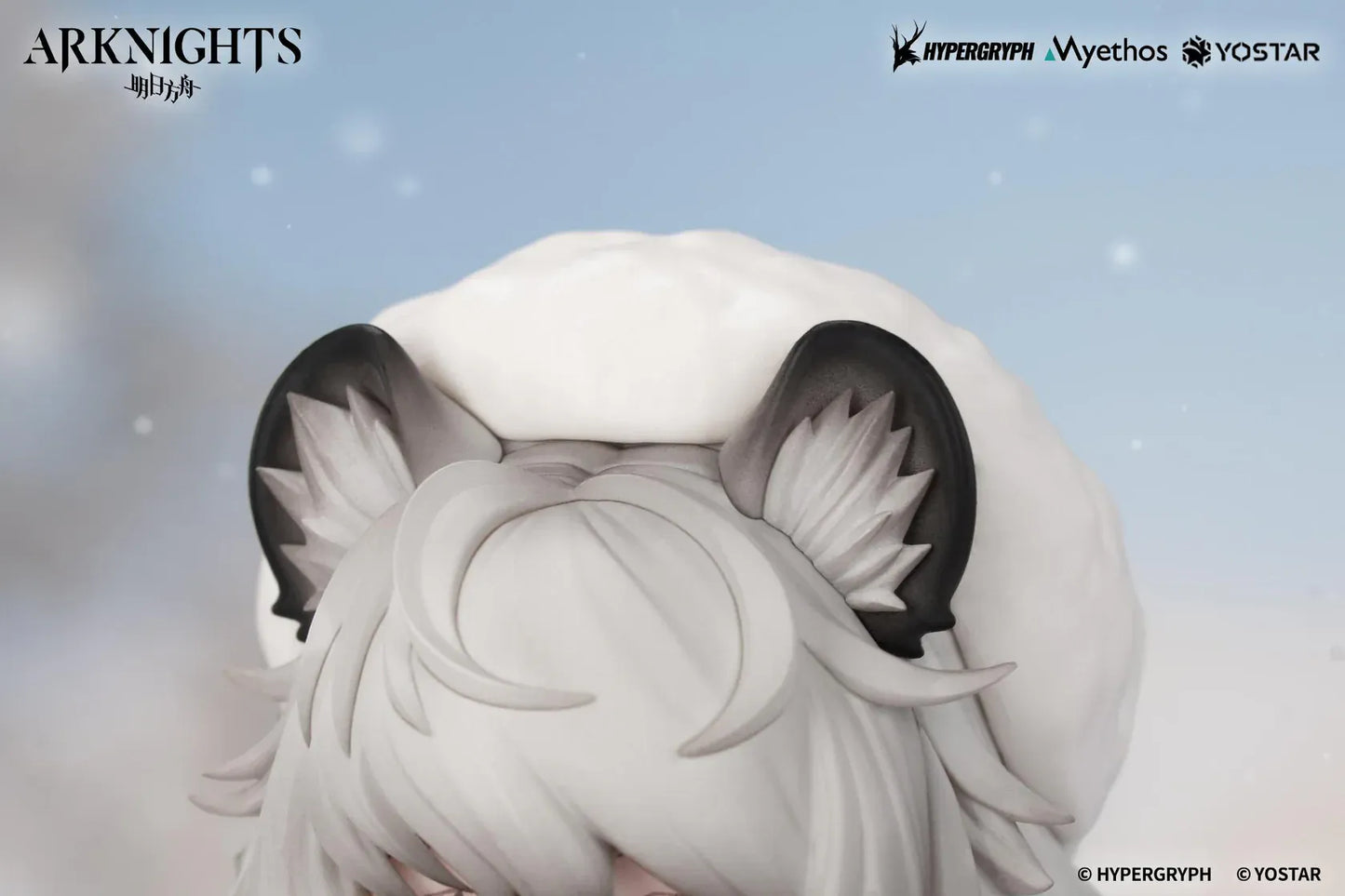 Arknights Rhodes Kids Series Pramanix Non Scale Figure with white hair, animal ears, winter coat, fluffy cape, boots, and bear accessory