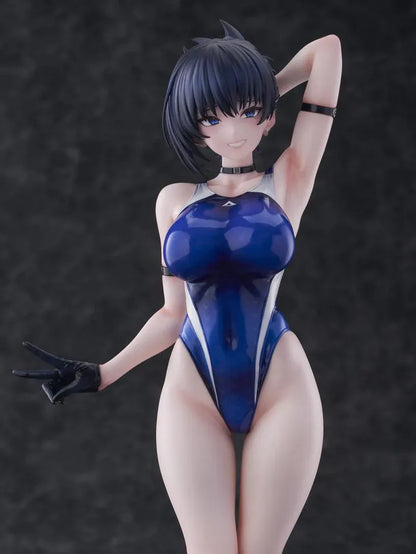 Sakura Aoba Umise 1/6 Scale Figure featuring Aoba Umise with short dark hair, blue eyes, glossy navy outfit, matching legwear, glove accents, and clear display base.