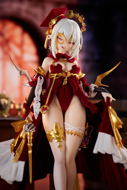 Alchemist Formal Dress Ver. 1/7 Scale Figure featuring a white-haired character in a red formal dress with gold accessories, ornate staff, cape, and red display base.