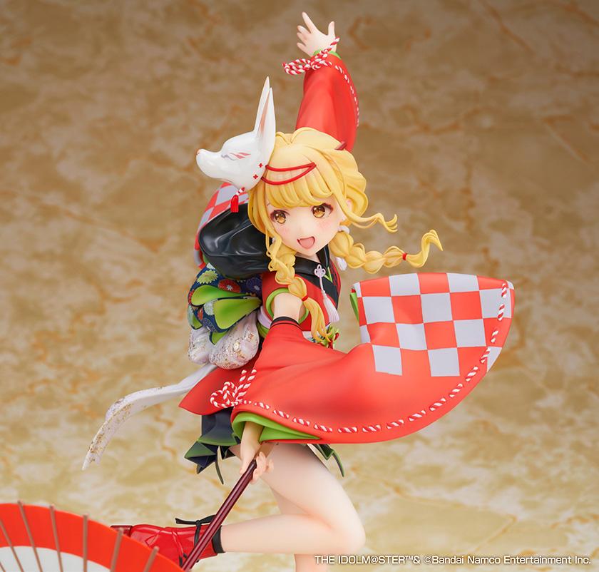 Gakuen iDOLM@STER Kotone Fujita Kamurogiku Ver. 1/7 scale figure wearing a red traditional outfit with a fox mask and wagasa umbrella.