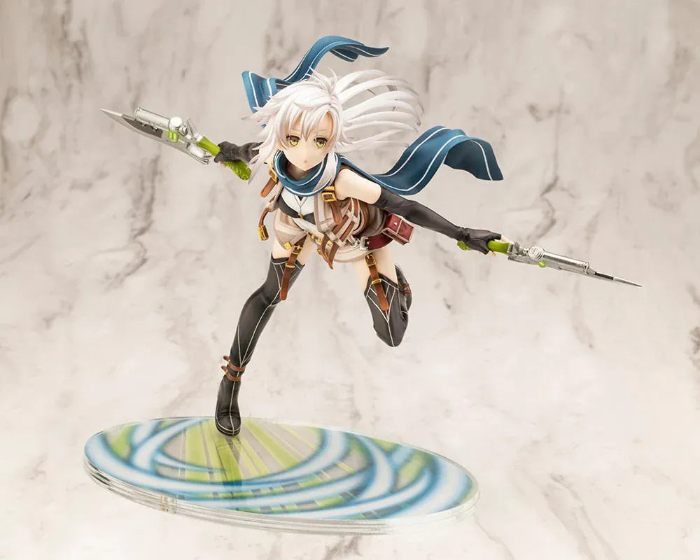 The Legend of Heroes Fie Claussell 1/8 Scale Figure Rerelease with white hair, flowing scarf, dual blade weapons, and dynamic action pose