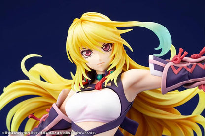 Tales of Xillia Milla Maxwell 1/8 scale figure holding a sword in a battle pose on a colorful elemental display base.