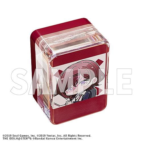 Madoka Higuchi Effortless Work Ver. figure seated in an office chair, wearing a navy blazer and holding papers above a clear circular base.