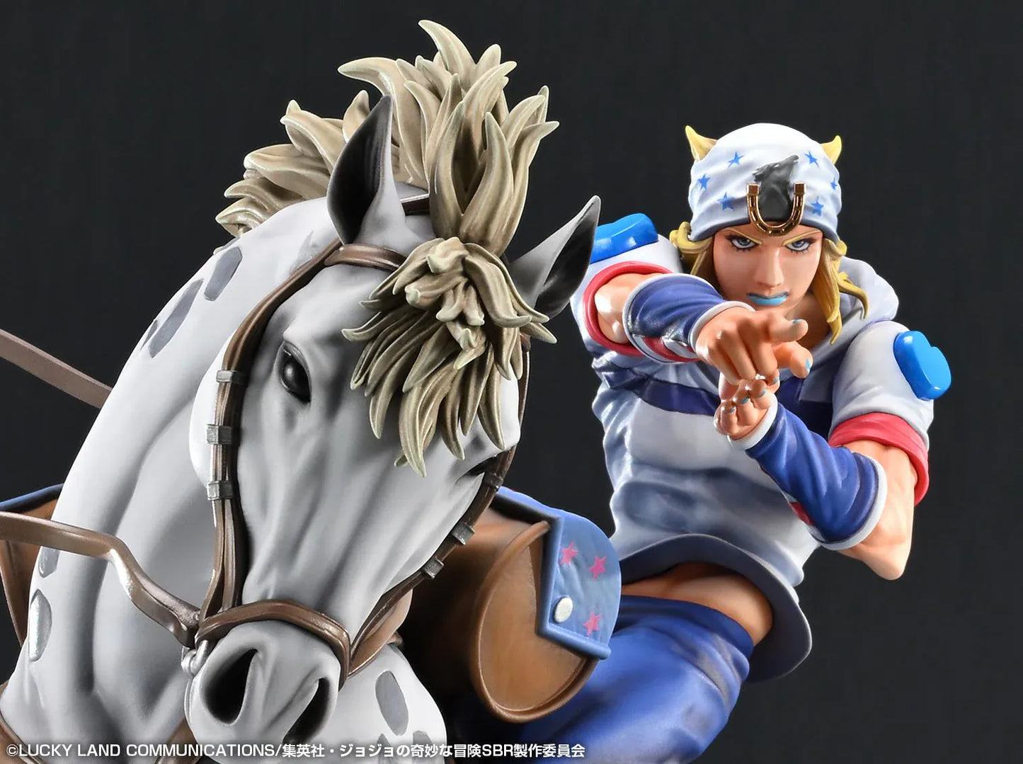 STEEL BALL RUN JoJo's Bizarre Adventure Chozo Art Collection Johnny Joestar and Slow Dancer Figure with dynamic horseback pose and rocky base