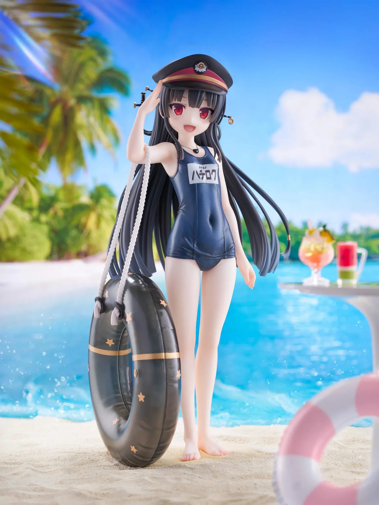 Maitetsu Last Run Hachiroku School Swimsuit Ver. 1/6 Scale Figure with conductor cap, salute pose, inner tube accessory, and display base