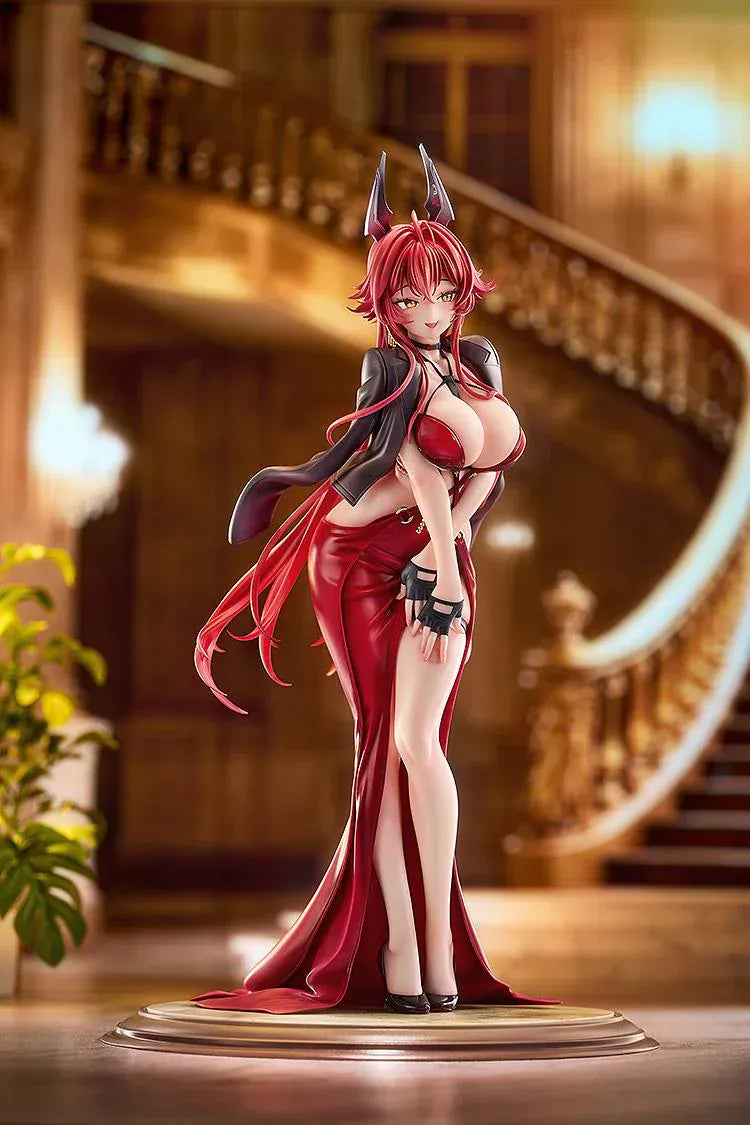 Scale figure of Red Hood from Goddess of Victory: Nikke wearing a red gown and jacket, standing on a decorative base.
