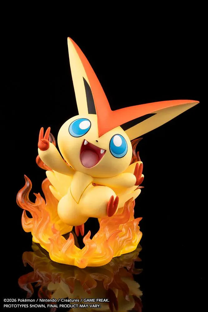 Pokemon ARTFX J Hilbert with Victini 1/8 scale figure featuring Hilbert holding a Poke Ball with Victini and flame effects