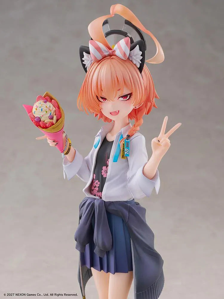 Blue Archive Neru School Memorial Lobby Ver 1/7 Scale Figure holding a colorful crepe and making a peace sign