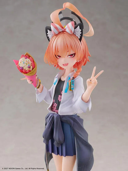Blue Archive Neru School Memorial Lobby Ver 1/7 Scale Figure holding a colorful crepe and making a peace sign