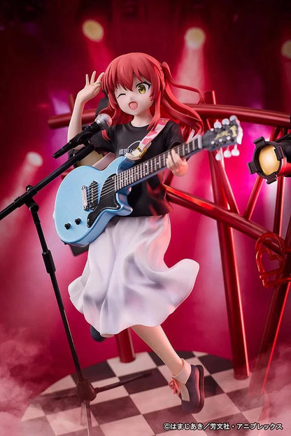 Bocchi the Rock Ikuyo Kita 1/7 Scale Figure performing with blue guitar on stage base with red lights and microphone