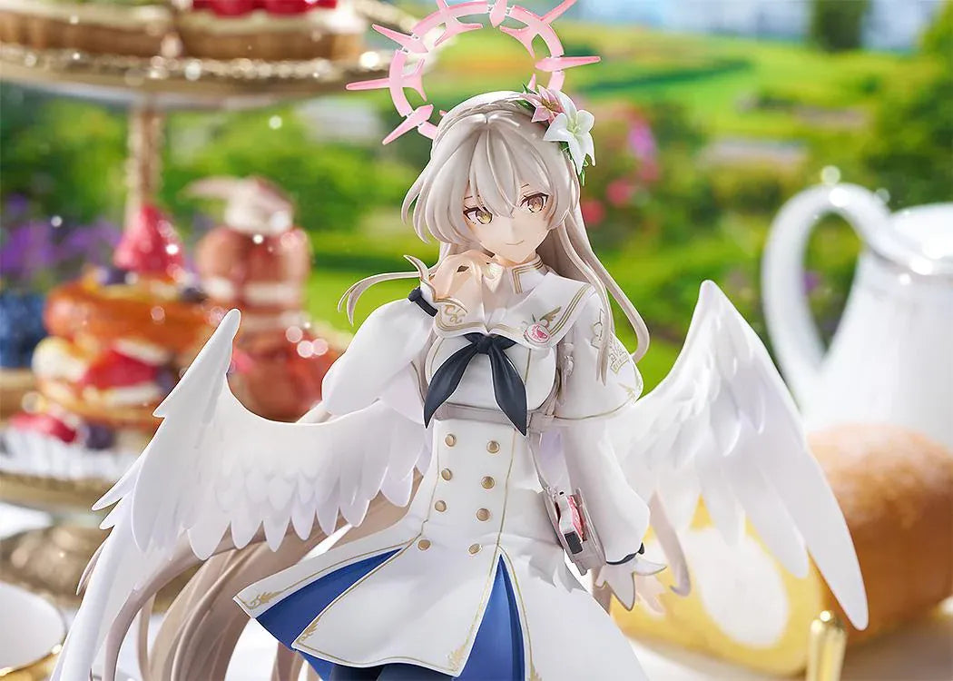 Blue Archive G.S. Collection Nagisa Radiance in Bloom 1/7 Scale Figure with white angel wings, floral halo, flowing uniform, and decorative crescent moon base