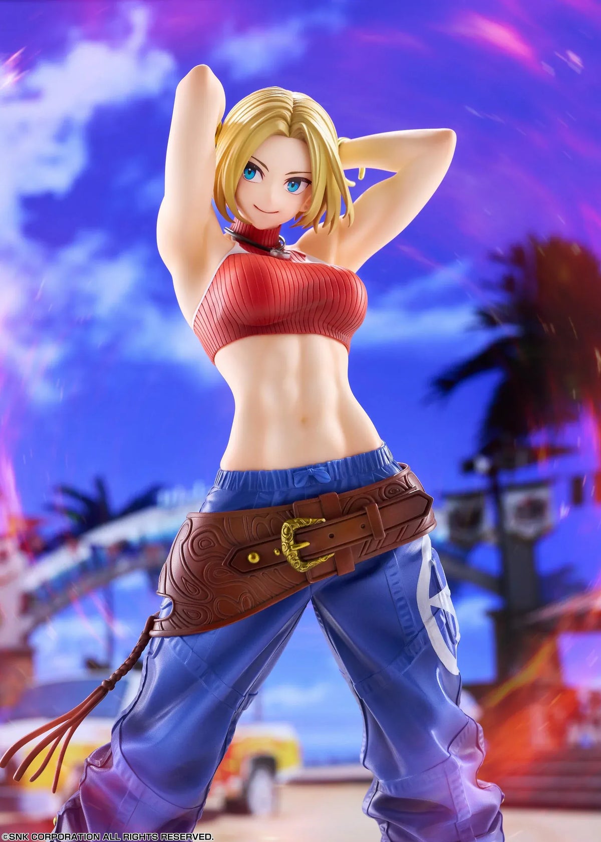 Blue Mary Limited Edition 1/7 scale figure wearing a red crop top, blue pants, brown belt, and white sneakers in a confident standing pose.