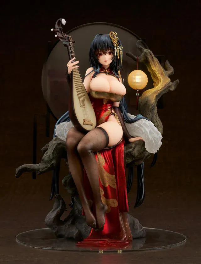 Azur Lane Taihou Phoenix's Spring Song Ver. 1/7 Scale Figure featuring Taihou seated in a red-and-gold outfit with long dark hair, ornate accessories, traditional instrument, and scenic display base.