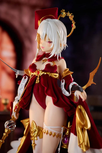 Alchemist Formal Dress Ver. 1/7 Scale Figure featuring a white-haired character in a red formal dress with gold accessories, ornate staff, cape, and red display base.
