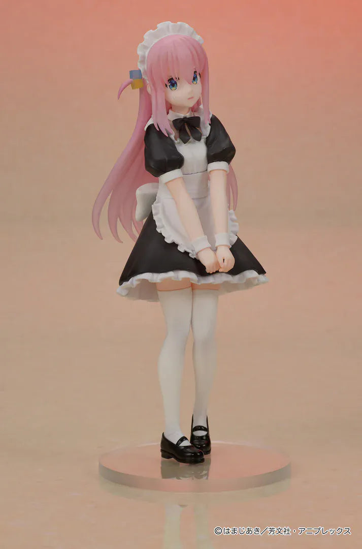 Bocchi the Rock DIGSTA Hitori Gotoh Figure featuring Hitori with long pink hair, blue eyes, maid-style outfit, shy expression, and round display base.