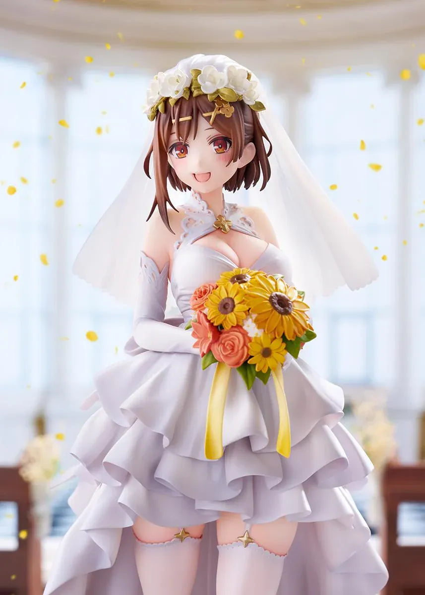 Atelier Ryza 3 Ryza Wedding Style 1/7 scale figure wearing a white bridal dress and veil while holding a colorful flower bouquet