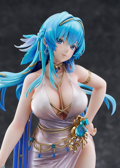Goddess of Victory: Nikke Helm Chandelier 1/7 scale figure in shimmering pale dress with blue hair, gold accessories, and fan on ship-like base