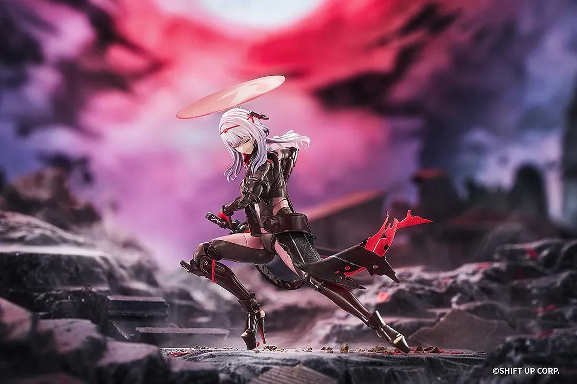 GODDESS OF VICTORY NIKKE Hyper Body Scarlet Black Shadow Figure featuring black and red armor, circular headpiece, and large red sword