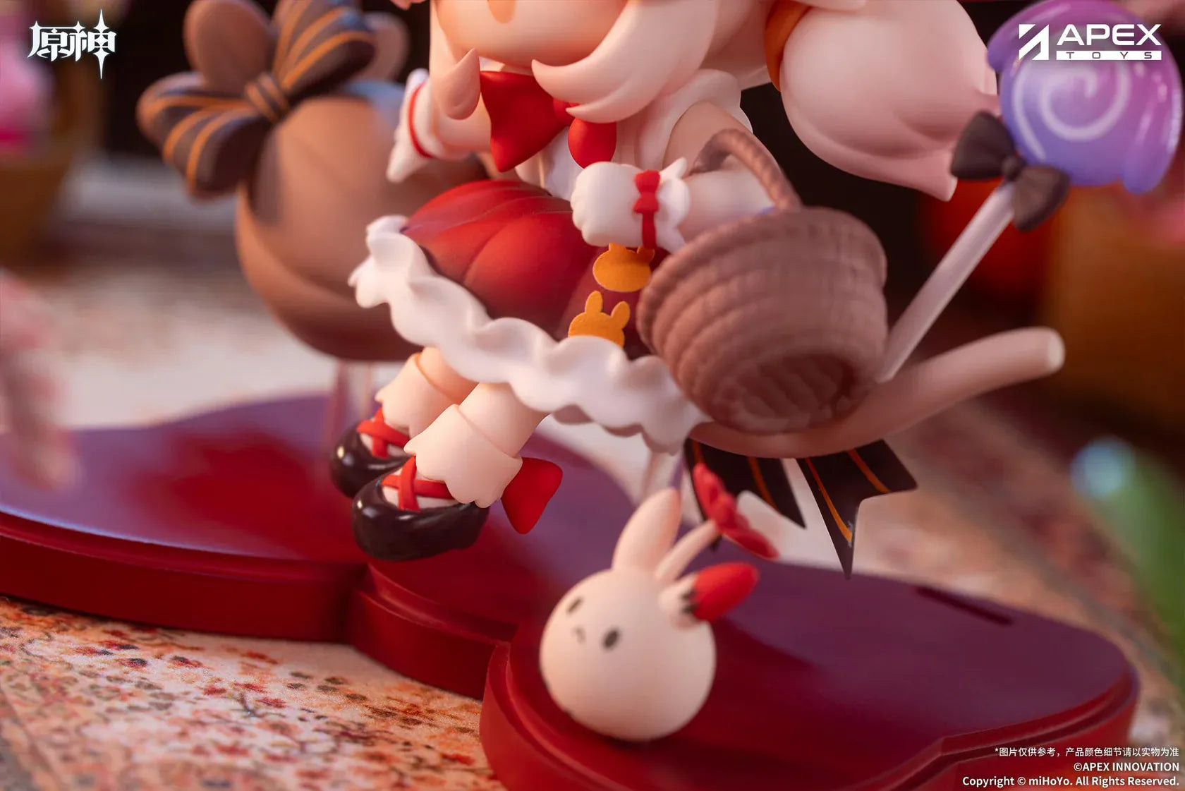 Genshin Impact You Ye Qi Xiang Series Chibi Chara Klee Figure in red witch outfit with broom, candy details, and themed display base
