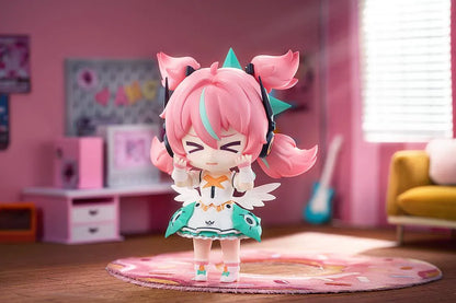 Zenless Zone Zero Nendoroid Aria figure with pink twin tails, a futuristic headset, and a white-and-teal idol outfit.