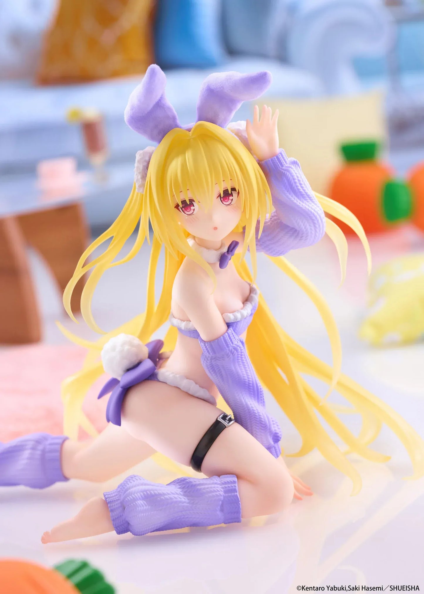 To Love-Ru Darkness MOFLOCK Golden Darkness Fluffy Bunny Ver Figure wearing a purple bunny outfit with long blonde hair