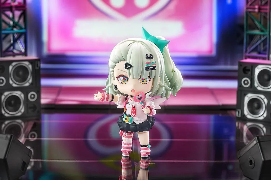 Zenless Zone Zero Nendoroid Sunna figure featuring mint-green hair, colorful accessories, and her signature launcher in an adorable chibi design