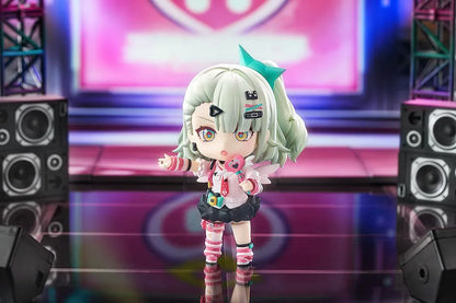 Zenless Zone Zero Nendoroid Sunna figure featuring mint-green hair, colorful accessories, and her signature launcher in an adorable chibi design