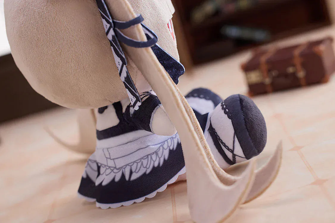 Azur Lane Formidable Punipuni plushie with long blonde twin tails, red embroidered eyes, and navy outfit in seated pose