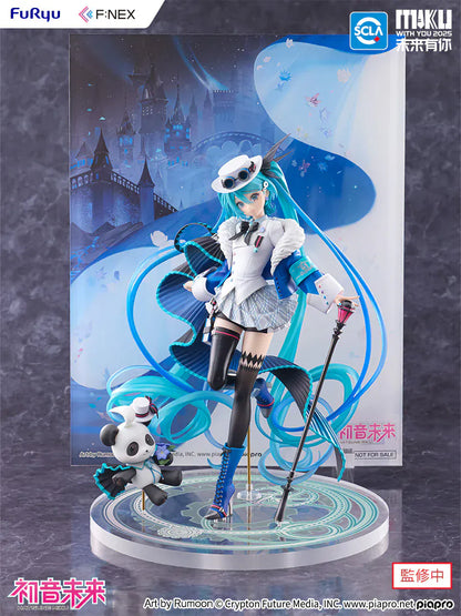 Hatsune Miku Miku With You 2025 figure with flowing twin-tails, panda companion, and futuristic concert outfit