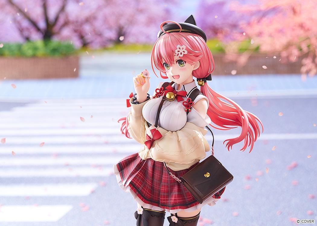 hololive production Sakura Miko Date Style Casual Outfit Ver. 1/7 Scale Figure with pink hair, plaid skirt, jacket, and shoulder bag