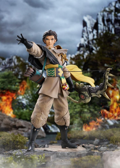 Fire Emblem Claude 1/7 Scale Figure with bow weapon, fantasy outfit, cape, extended hand pose, and rocky display base