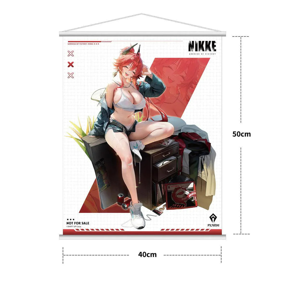 Goddess of Victory Nikke Red Hood Retro Days Deluxe Ver. 1/7 Scale Figure with long red hair, casual outfit, seated pose, and retro diorama base