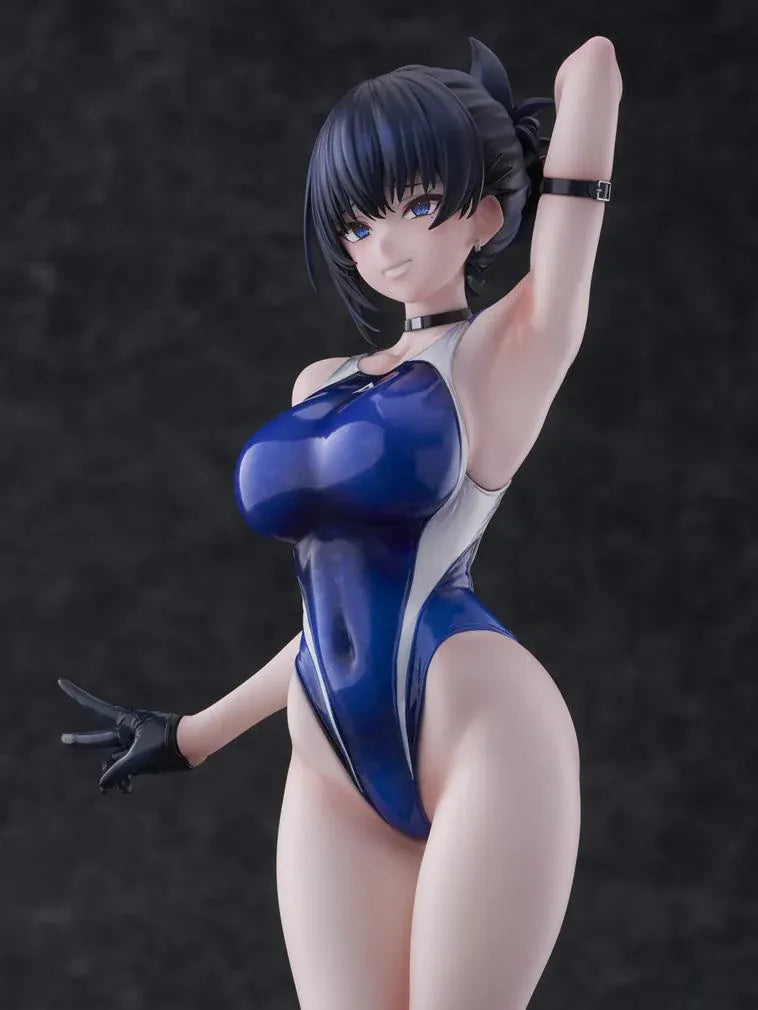 Sakura Aoba Umise 1/6 Scale Figure featuring Aoba Umise with short dark hair, blue eyes, glossy navy outfit, matching legwear, glove accents, and clear display base.