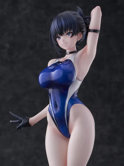 Sakura Aoba Umise 1/6 Scale Figure featuring Aoba Umise with short dark hair, blue eyes, glossy navy outfit, matching legwear, glove accents, and clear display base.