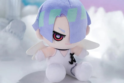 New PANTY & STOCKING with GARTERBELT Polyester Punipuni Plushie with lavender hair, white outfit, wing details, and seated chibi plush design