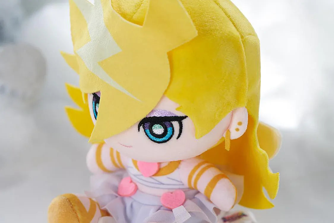 New PANTY & STOCKING with GARTERBELT Panty Punipuni Plushie with blonde hair, blue eyes, heart details, and seated chibi plush design
