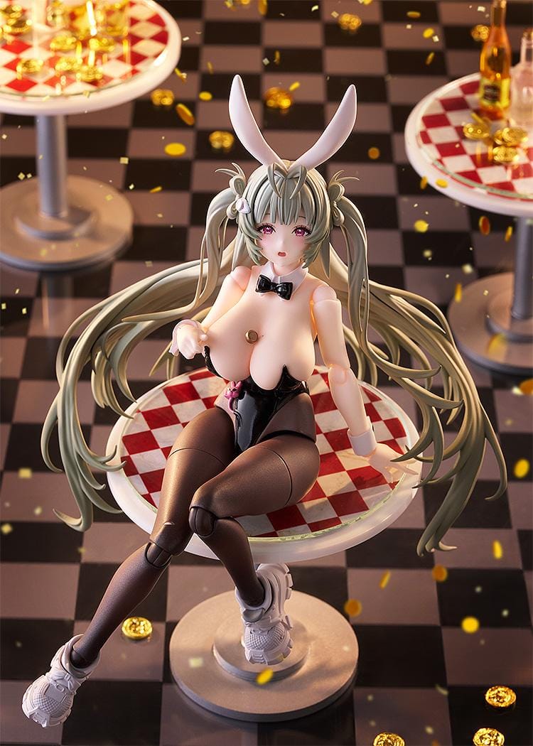 GODDESS OF VICTORY: NIKKE figma Soda Twinkling Bunny figure wearing a black bunny outfit and holding a weapon.