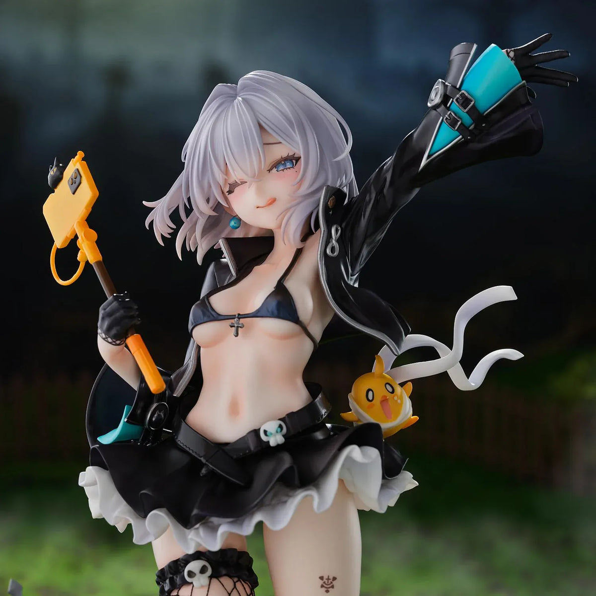 Azur Lane Jade 1/6 scale figure with silver hair, a blue witch hat, and a black ruffled outfit posed above a detailed graveyard base.