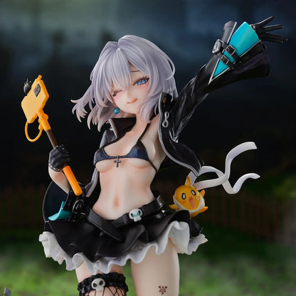 Azur Lane Jade 1/6 scale figure with silver hair, a blue witch hat, and a black ruffled outfit posed above a detailed graveyard base.