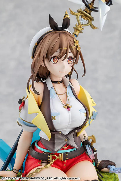 Atelier Ryza 3 Alchemist of the End and the Secret Key Ryza Reisalin Stout 1/7 Scale Figure featuring Ryza seated on a rock base with her alchemy staff and detailed adventurer outfit.