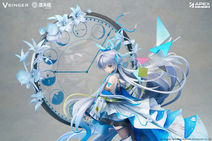 Vsinger Luo Tianyi 12th Anniversary 1/7 scale figure featuring flowing twin tails, layered blue and white dress, and ornate circular backdrop