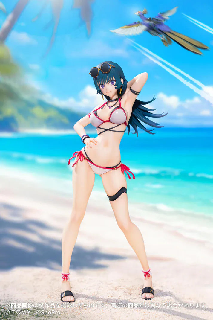 Zoids Genesis Spark Fig Grande SF-G01 Kotona Elegance 1/7 Scale Figure featuring Kotona with long dark teal hair, purple eyes, sunglasses, and beach-style outfit.