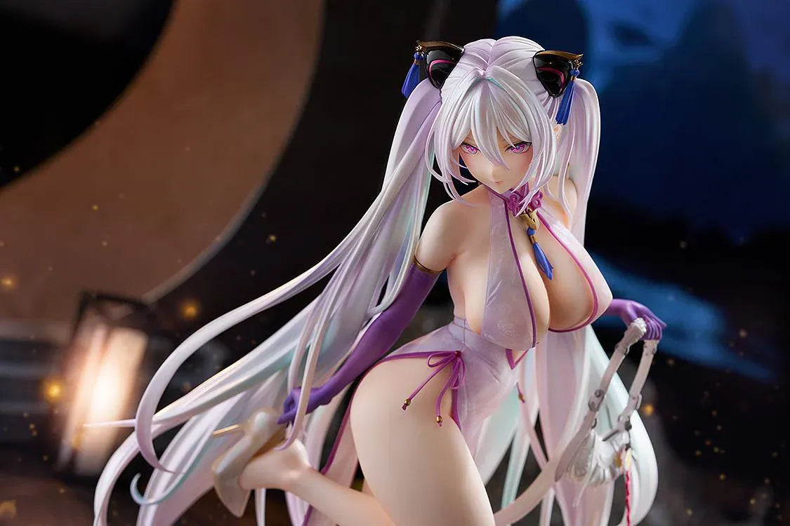 Azur Lane Kearsarge Springtime Monitoring 1/6 Scale Figure featuring long silver hair, an elegant white and purple outfit, handbag, and high heels