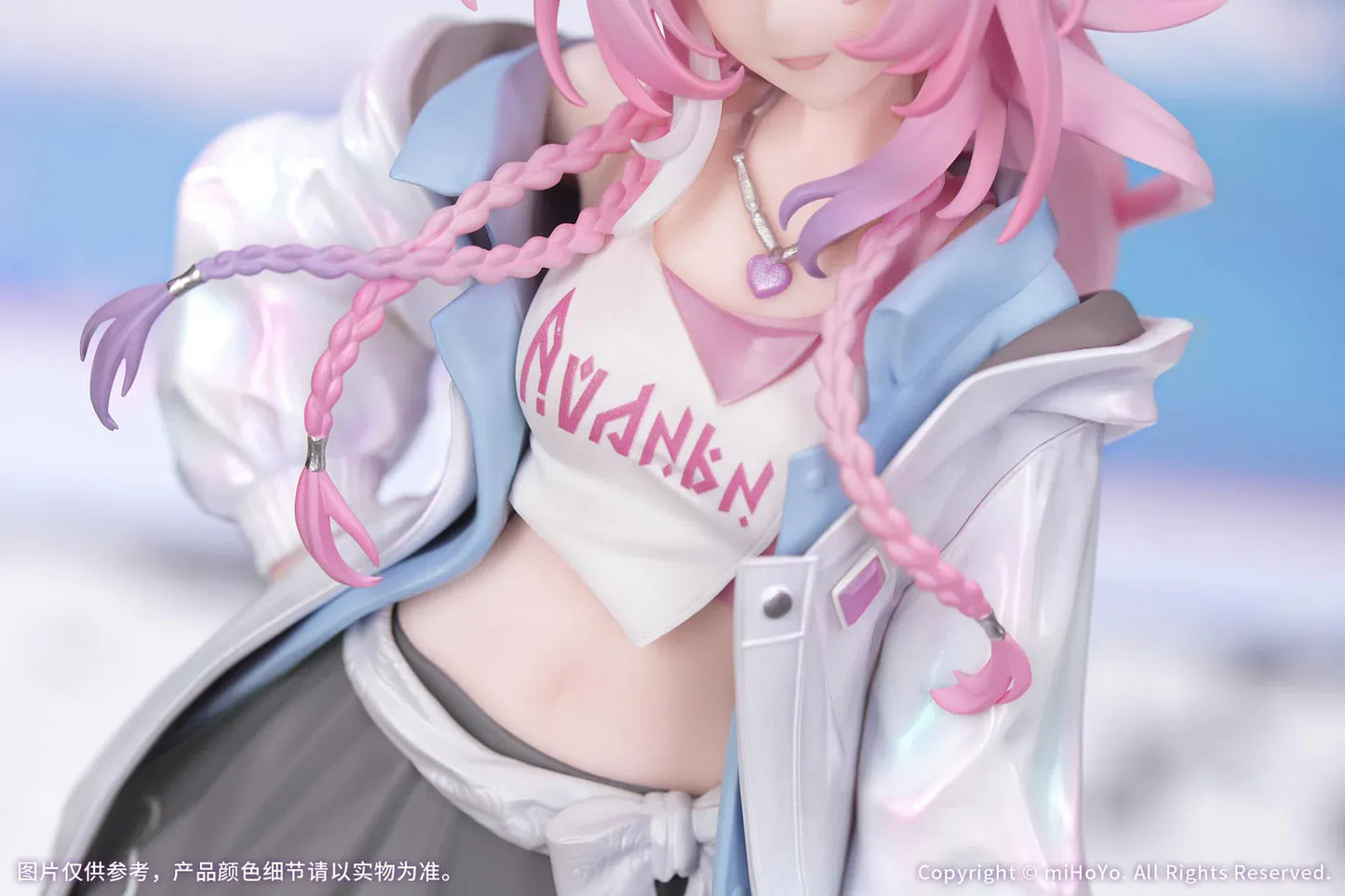 Honkai Star Rail Gift+ Cyrene Wonderful Holiday Ver. 1/8 Scale Figure featuring Cyrene with pink hair, pastel outfit, jacket, handbag, heart accent, and display base.