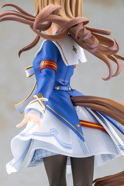UmaMusume Pretty Derby Grass Wonder 1/7 Scale Figure with brown hair, horse ears, blue-and-white outfit, and grass display base