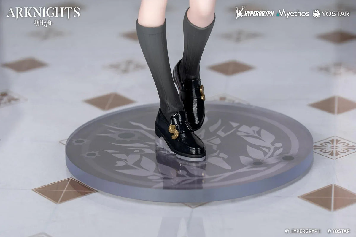 Arknights Rhodes Kids Series Lappland figure wearing a black-and-white uniform and holding a small wolf companion.