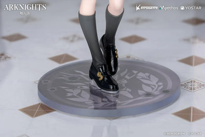 Arknights Rhodes Kids Series Lappland figure wearing a black-and-white uniform and holding a small wolf companion.